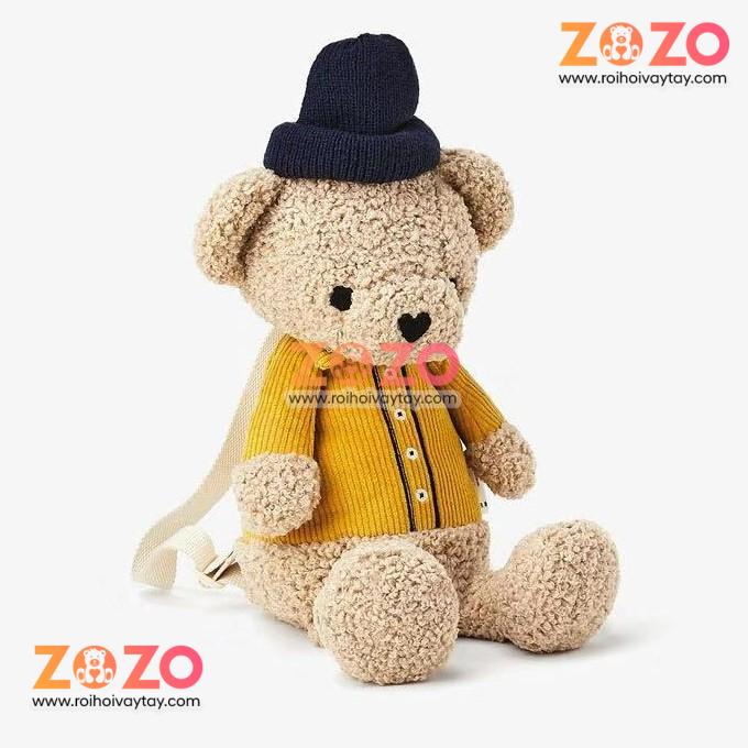 Ba lô đi học Zara gấu nâu áo vàng Teddy