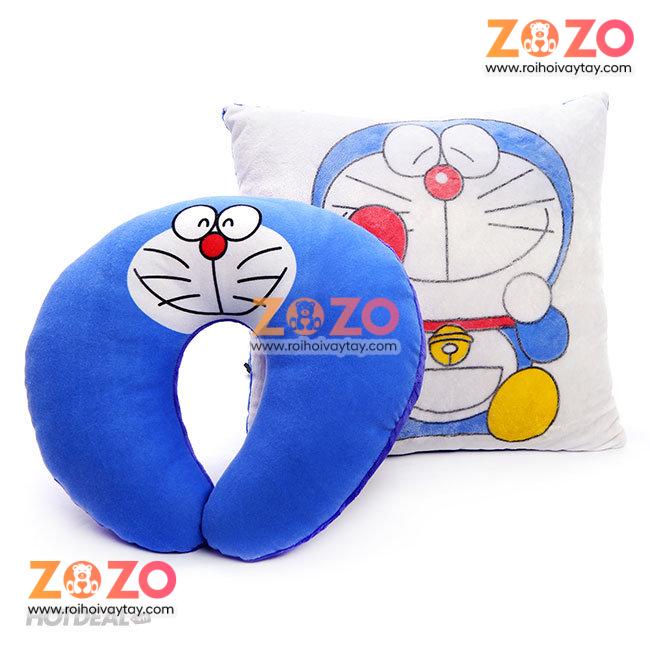 Combo Gối Chữ U Và Gối Tựa Lưng Doraemon Siêu Dễ Thương